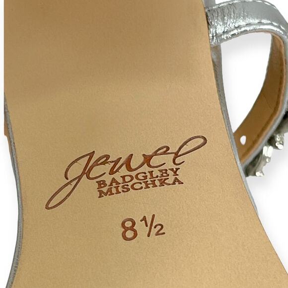 Jewel Badgley Mishka NEW Thamar Crystal Strappy Block Heel Silver Women's Sz 8.5 - Picture 13 of 14